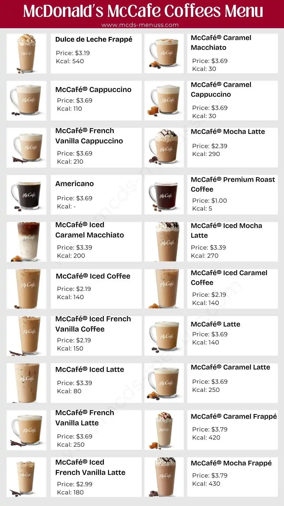 McDonald’s McCafe Coffees Menu